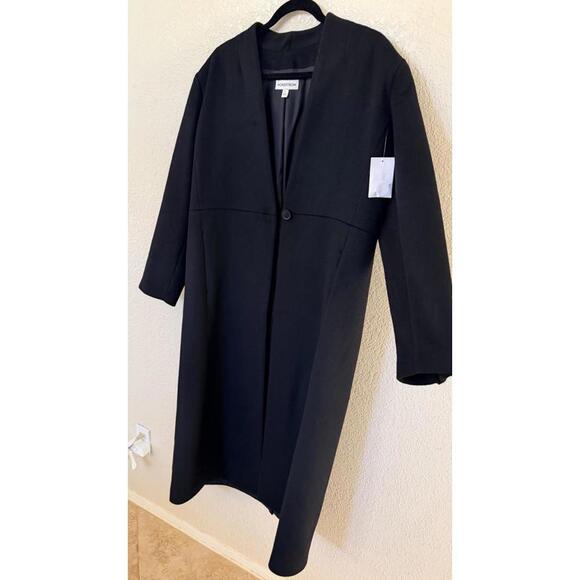 New Nordstrom One-Button Long Wool Coat In Black Size L $299 - Picture 8 of 13